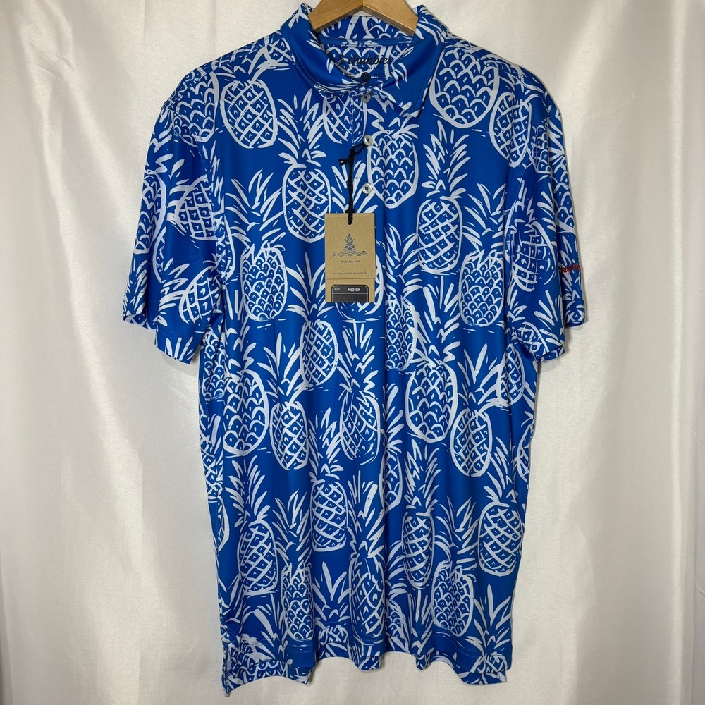 Chubbies Mens The Thigh Napple Performance Polo Shirt Blue Pineapple M